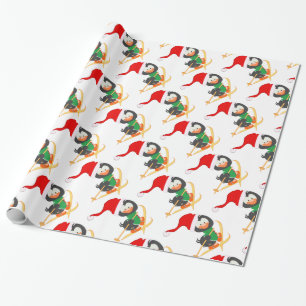 Papel De Presente Pinguim do esqui da neve