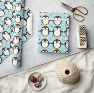 Papel De Presente Pinguim Gelado Azul Natal