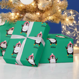 Papel De Presente Pinguim Grelha com Luzes de Natal