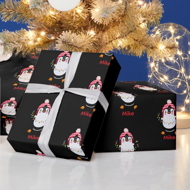Papel De Presente Pinguim Grelha com Luzes de Natal (Feriados)