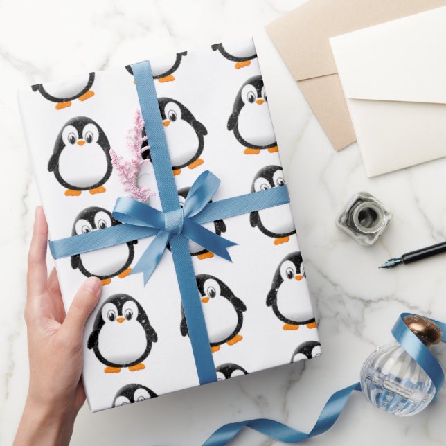 Papel De Presente Pinguim-guincho personalizado de inverno branco (Presentear)