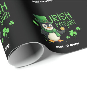 Papel De Presente Pinguim Irlandês Uma Mistura Sortuda de Diversão,
