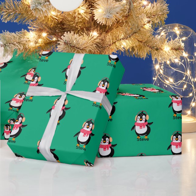 Papel De Presente Pinguim Jolly Natal em Scarf com Malgas (Feriados)