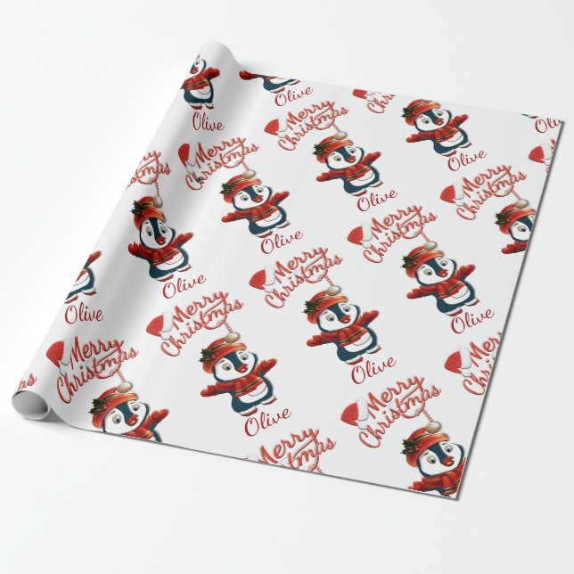 Papel De Presente Pinguim Natal | Personalizado (Desenrolado)