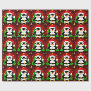 Papel De Presente 🎄🎅️ Pinguim Papai Noel Árvore de Natal Diversão