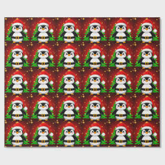 Papel De Presente 🎄🎅️ Pinguim Papai Noel Árvore de Natal Diversão 