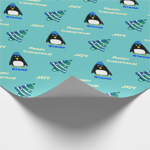 Papel De Presente Pinguim Pequeno Presente de Natal de Nome Person