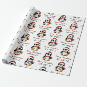 Papel De Presente Pinguim Personalizado no Natal de Santa Hat