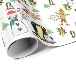 Papel De Presente Pinguim-Pinguim-Pinguim-Neve