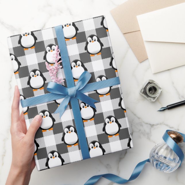 Papel De Presente Pinguim-pinguim-pinguim-pinguim em branco-preto e  (Presentear)