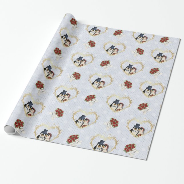 Papel De Presente Pinguin Wedding Wraping Paper (Desenrolado)