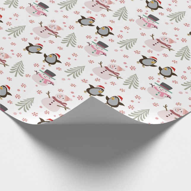 Papel De Presente Pinguins, Bonecos de Neve e Árvores de Natal  (Ponta)