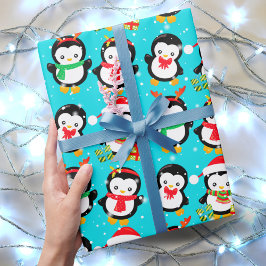 Papel De Presente Pinguins bonitos em queda na planície do inverno d