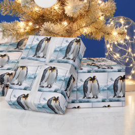 Papel De Presente Pinguins Bonitos Em Um Glaciar