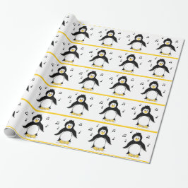 Papel De Presente Pinguins com Notas Musicais
