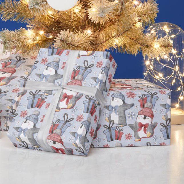 Papel De Presente Pinguins Dançantes de Inverno Festivo (Feriados)