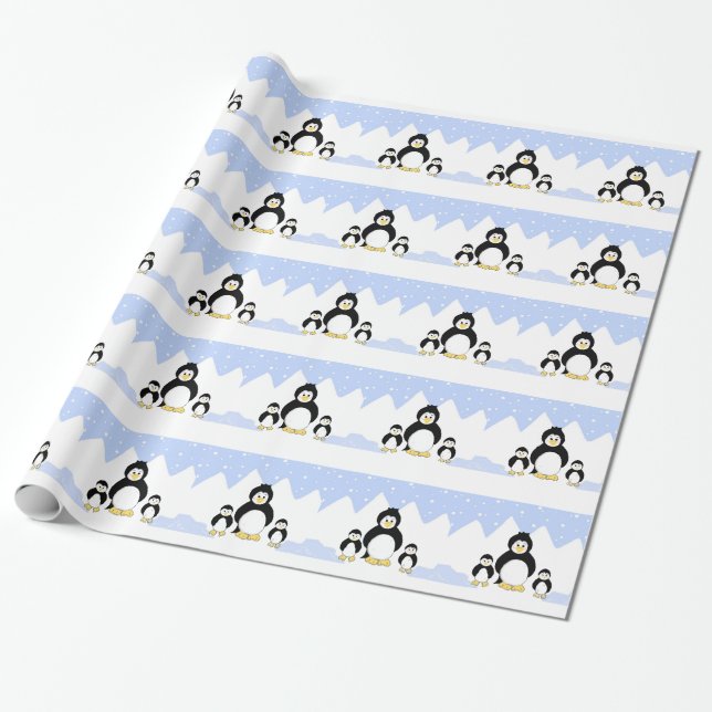 Papel De Presente Pinguins de Cartoon no Ártico (Desenrolado)