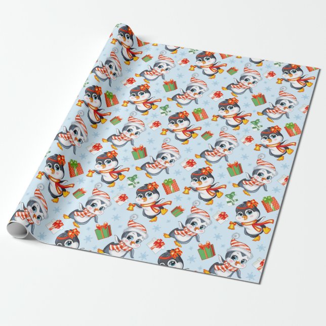 Papel De Presente Pinguins de Férias (Desenrolado)
