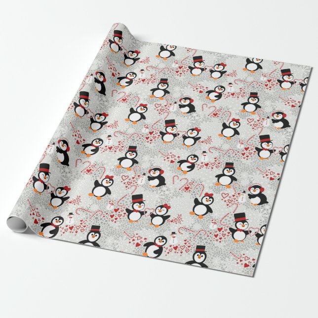 Papel De Presente Pinguins de hortelã-pimenta de Natal (Desenrolado)