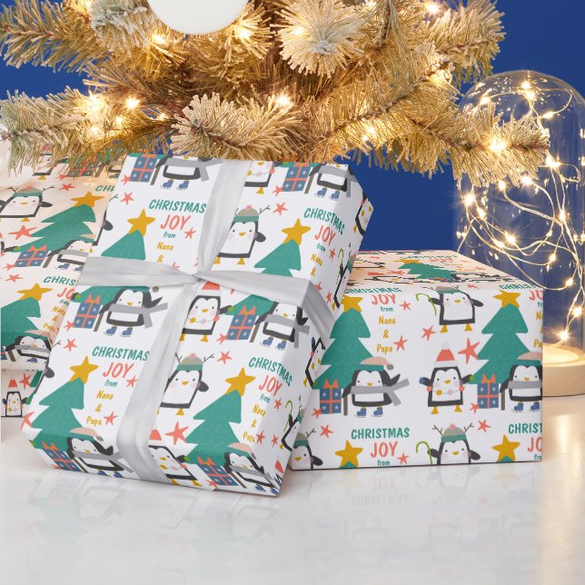 Papel De Presente Pinguins de Joy Natal e Árvore de Férias (Feriados)