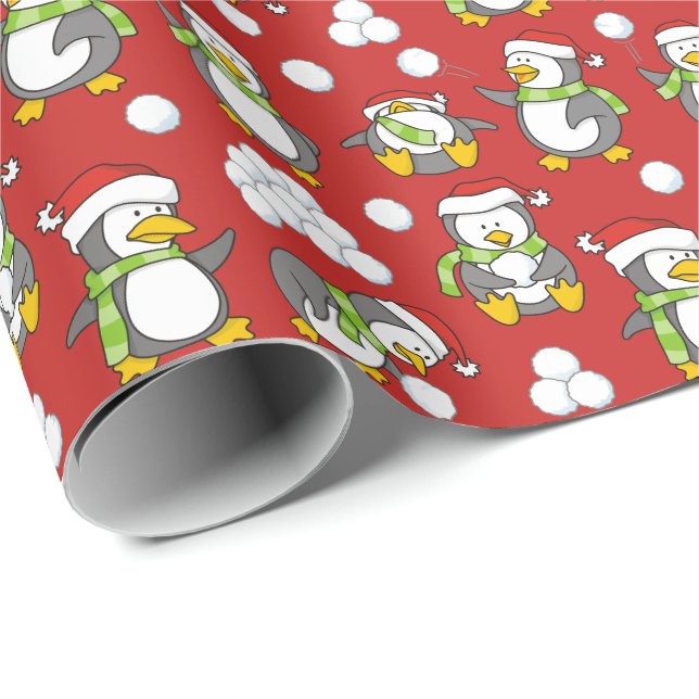 Papel De Presente Pinguins de Natal (Ponta do rolo)