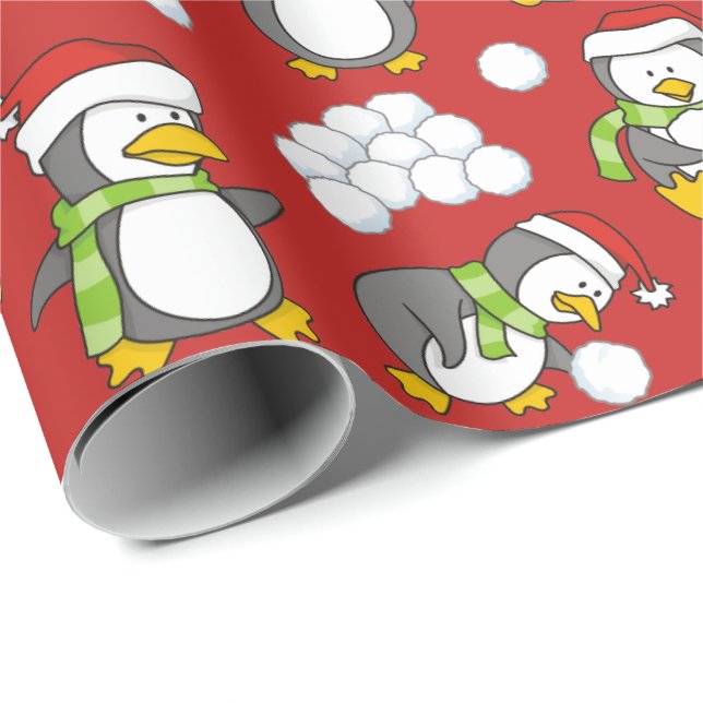 Papel De Presente Pinguins de Natal (Ponta do rolo)
