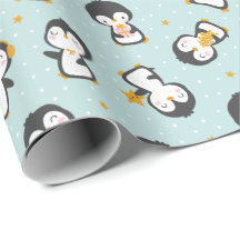 Pinguins de natal bonitos em papel de enrolamento 