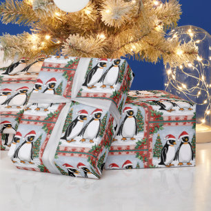 Papel De Presente Pinguins de Natal e Árvore de Natal