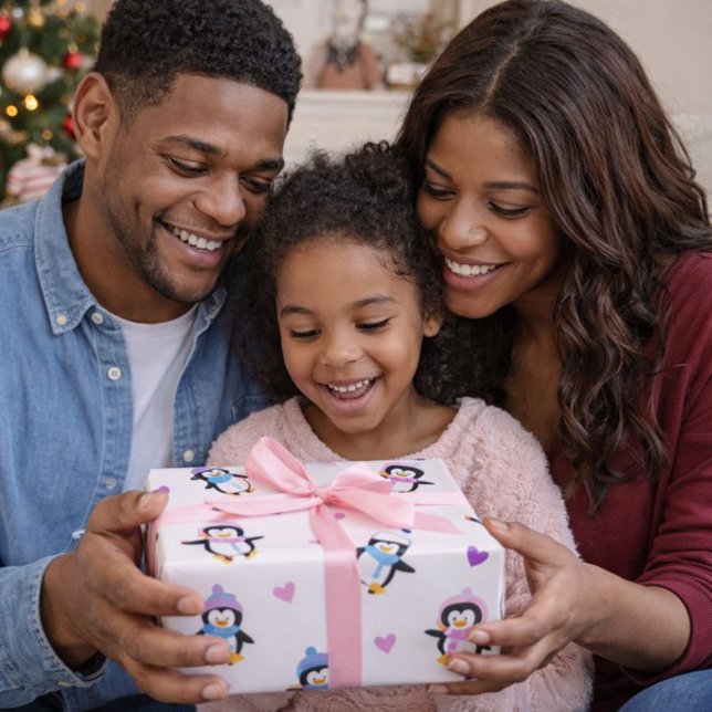 Papel De Presente Pinguins de Reprodução Bonitos e Coloridos (Criador carregado)