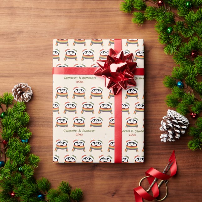 Papel De Presente Pinguins do Orgulho Aconchegante de Natal (Presente de Natal)