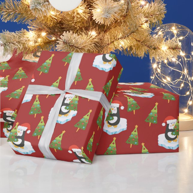 Papel De Presente Pinguins E Árvores De Natal (Feriados)