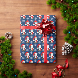 Papel De Presente Pinguins e flocos de neve coloridos de Natal padrã