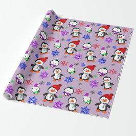 Papel De Presente Pinguins e Flocos de Neve Frescos de Natal