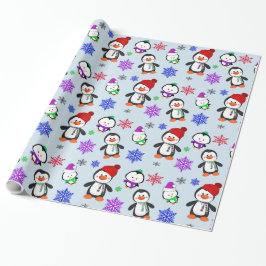 Papel De Presente Pinguins e Flocos de Neve Frescos de Natal