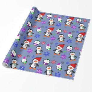 Papel De Presente Pinguins e Natal bonito dos flocos de neve