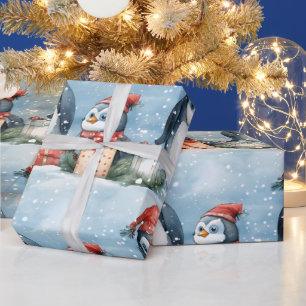 Papel De Presente Pinguins embrulhando a neve