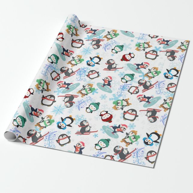 Papel De Presente Pinguins engraçados e bonitos no Natal (Desenrolado)