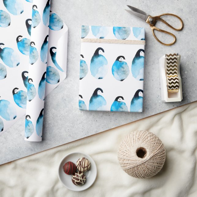 Papel De Presente Pinguins fofos aquarela (Artesanato)