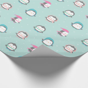 Papel De Presente Pinguins Fofos de Patinação no Gelo Padrão de Nata