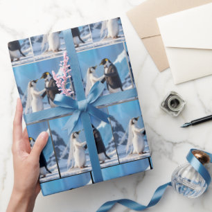 Papel De Presente Pinguins Noivos Dançando No Gelo