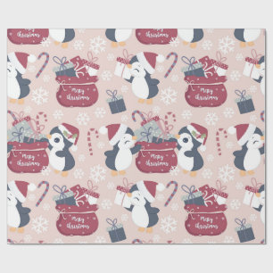 Papel De Presente Pinguins Rosa 