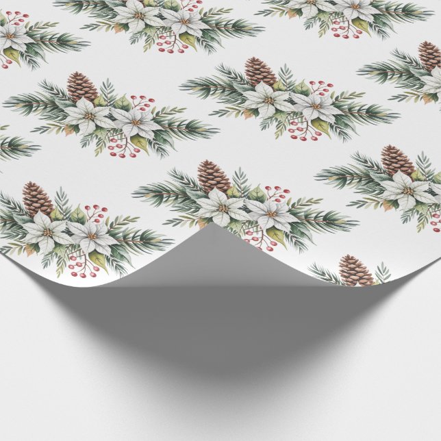 Papel De Presente Pinhas de Natal Ramos flores azevinho baga (Ponta)