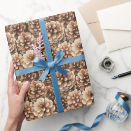 Papel De Presente Pinhas Marrons Aniversário