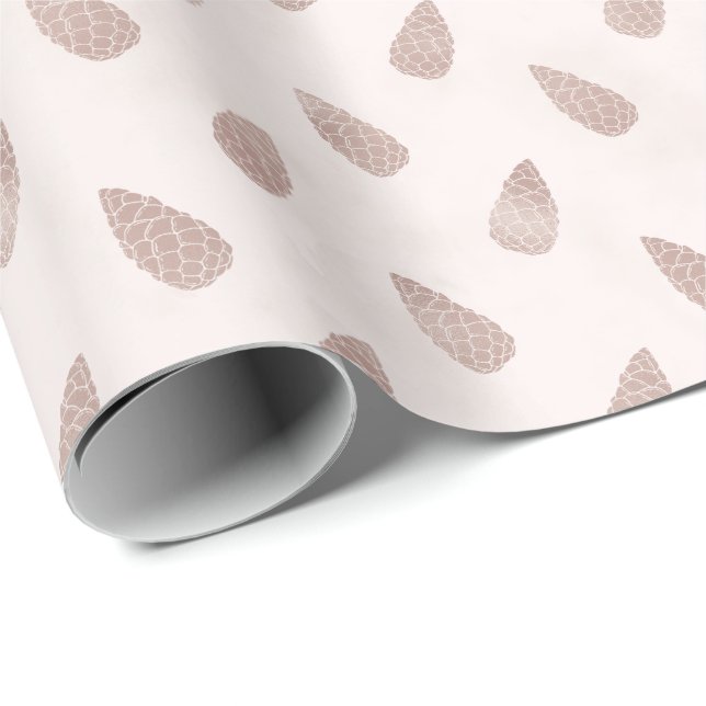 Papel De Presente Pinhas Modernos Rosa Bege Caprichosos Natal (Ponta do rolo)