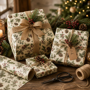 Papel De Presente Pinhas Rústicas Evergreen Azevinho Masculino