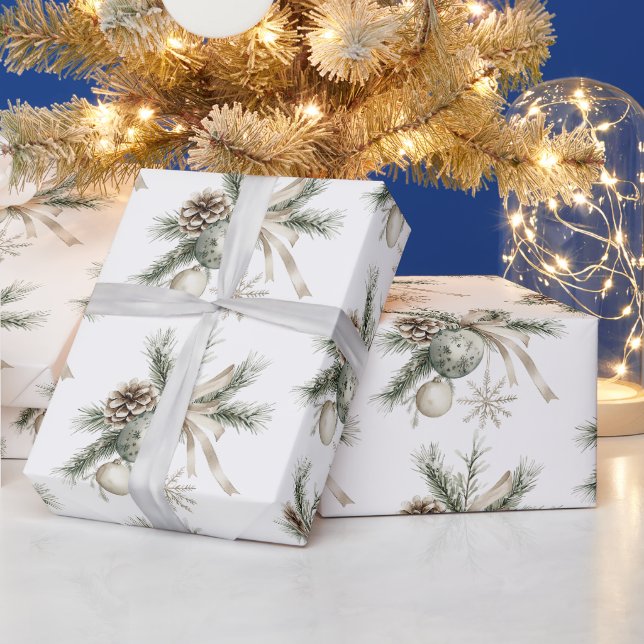 Papel De Presente Pinhas Verde Creme Enfeites Natal (Feriados)