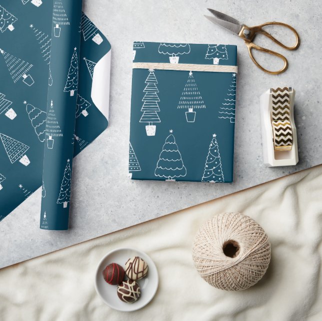 Papel De Presente Pinheira Azul de Natal Elegante (Artesanato)