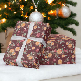 Papel De Presente Pinheiro-de-laranja-festivo Vermelho-marmoreado