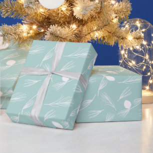 Papel De Presente Pinheiro de Natal bonito, azul e branco