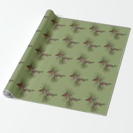 Papel De Presente Pinheiro de Natal Cones Green Branches Padrões